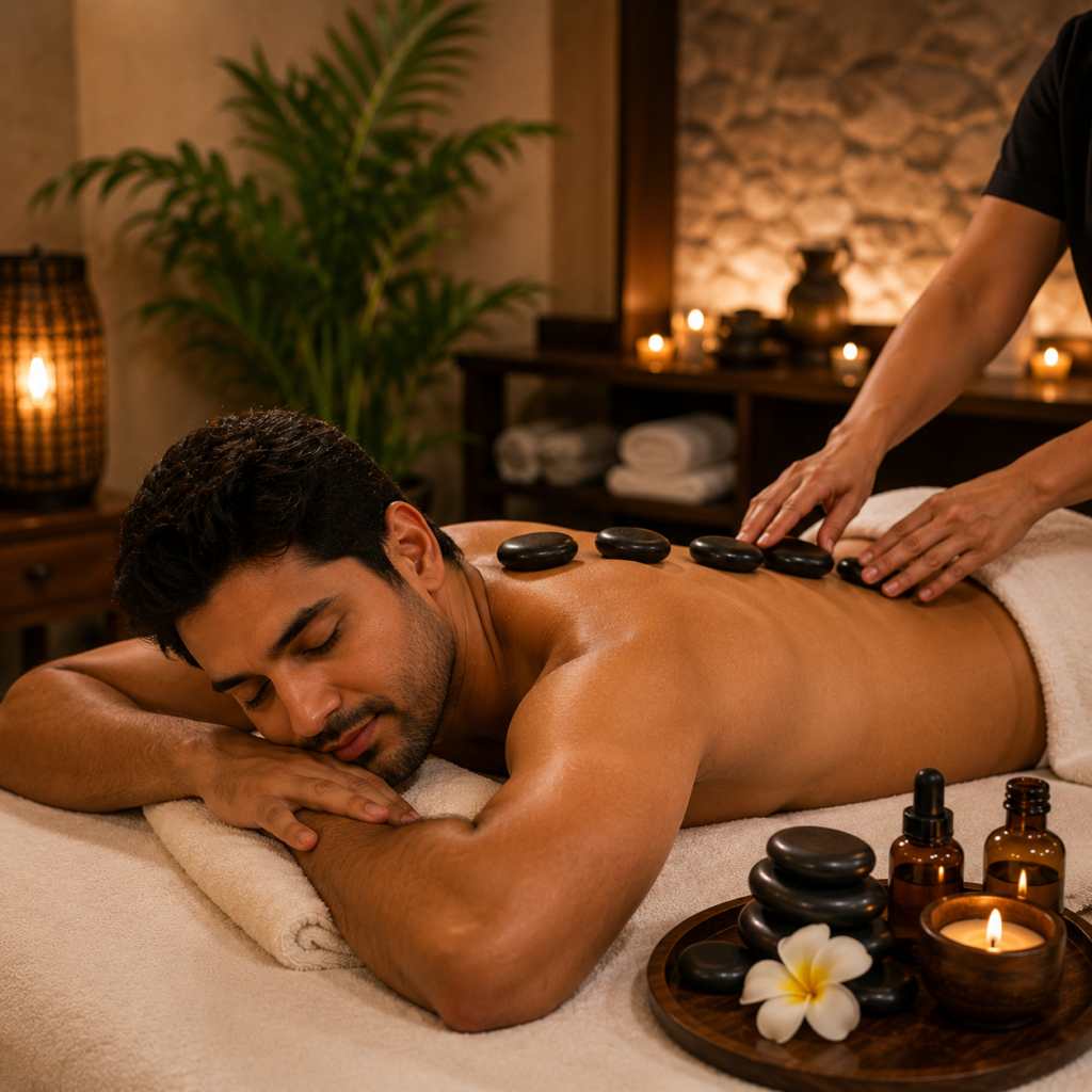Hot stone massage therapy in Goa for stress relief and muscle relaxation